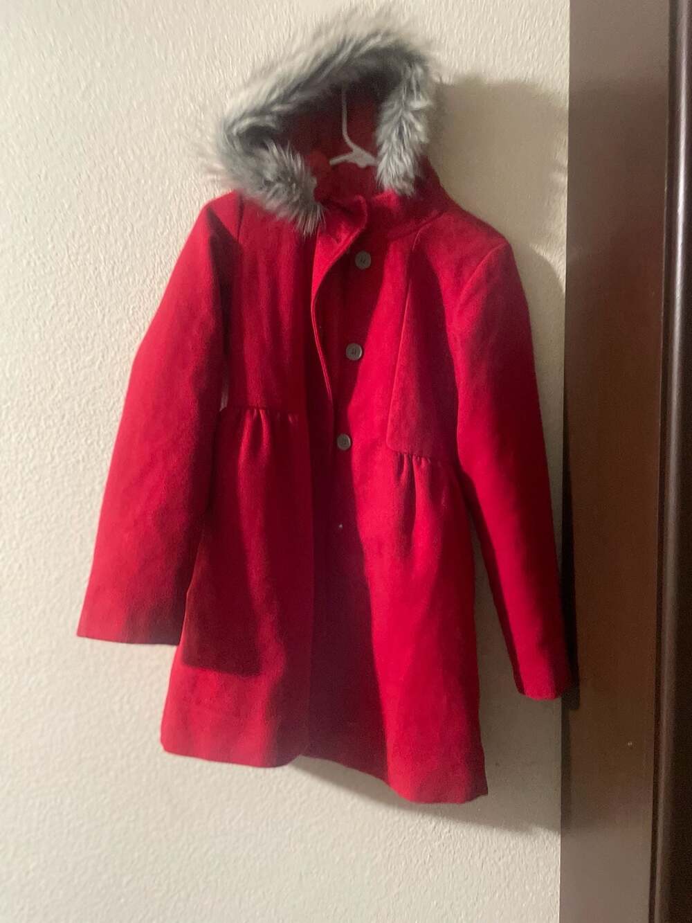 Cat & Jack Girls Red Peacoat with Faux Fur Hood